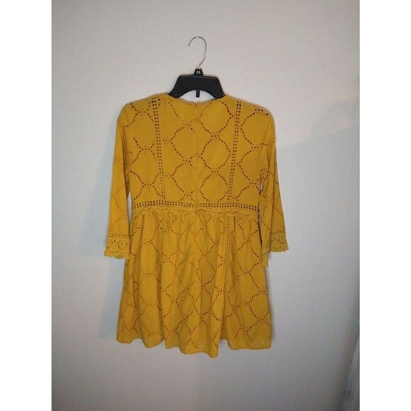 Zara mini Small Eyelet  dress boho cottage core mustard feminine - Picture 6 of 12